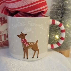 Wondershop Reindeer Christmas Mug & Striped Tea Towel